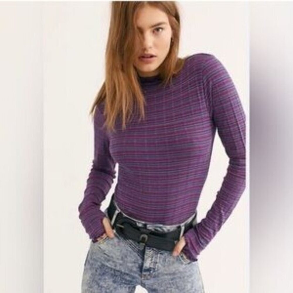 Intimately By Free People Ruby Stripe Longsleeve XS Pink/Purple/Blue Multi